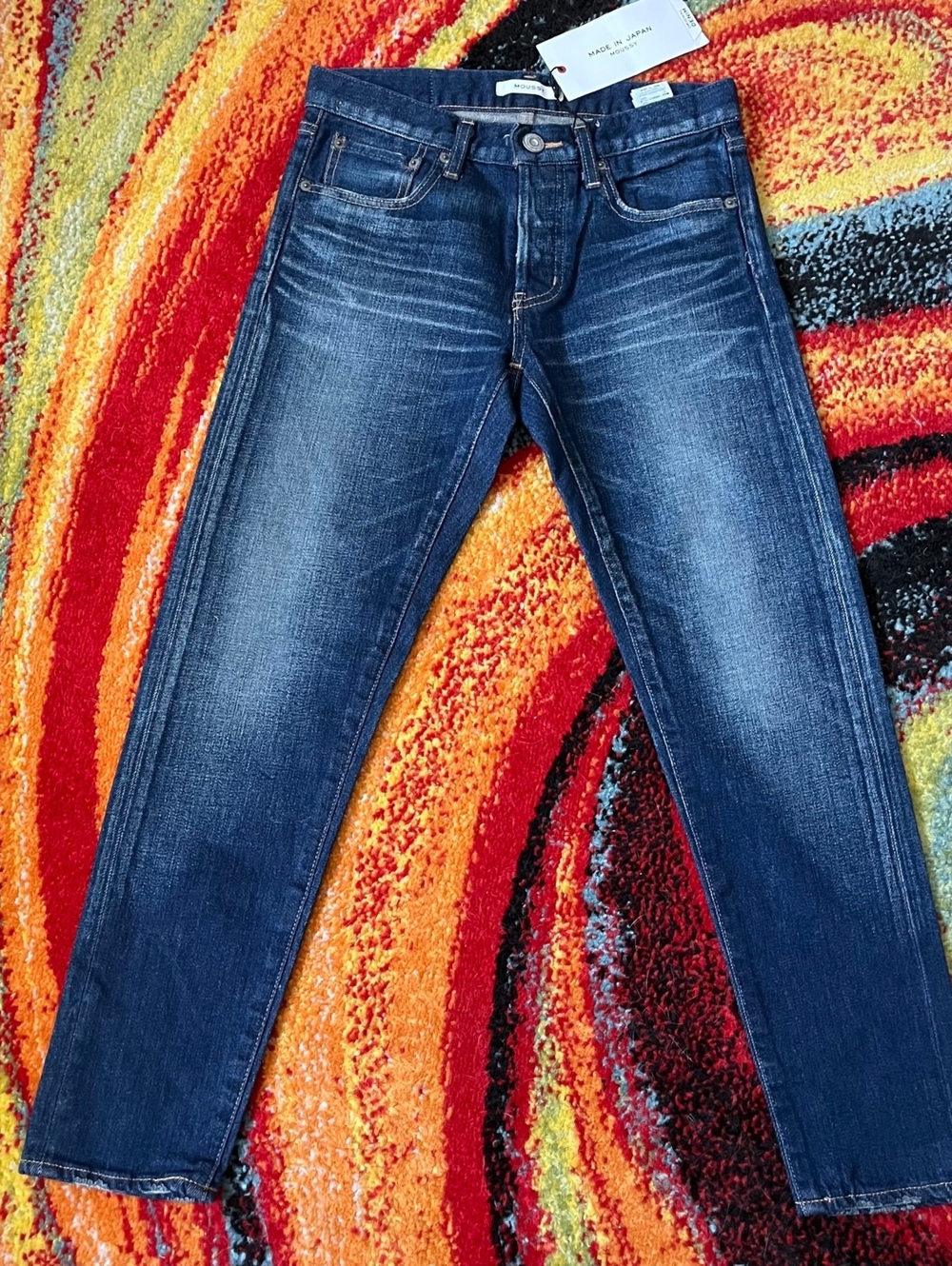MOUSSY Made in Japan Dark Blue Stretch Jeans Size 25 NWT Raw Hem Womens Denim
